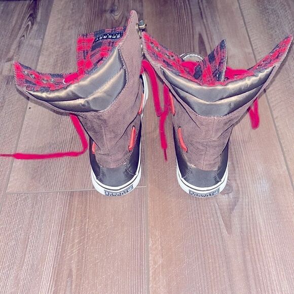 Vintage Sperry plaid tartan brown & red high top sneakers - Picture 4 of 5